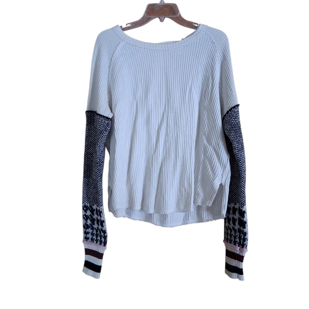 Free People We The Free Mod About You Thermal Cuff Sleeve Shirt White Size XS